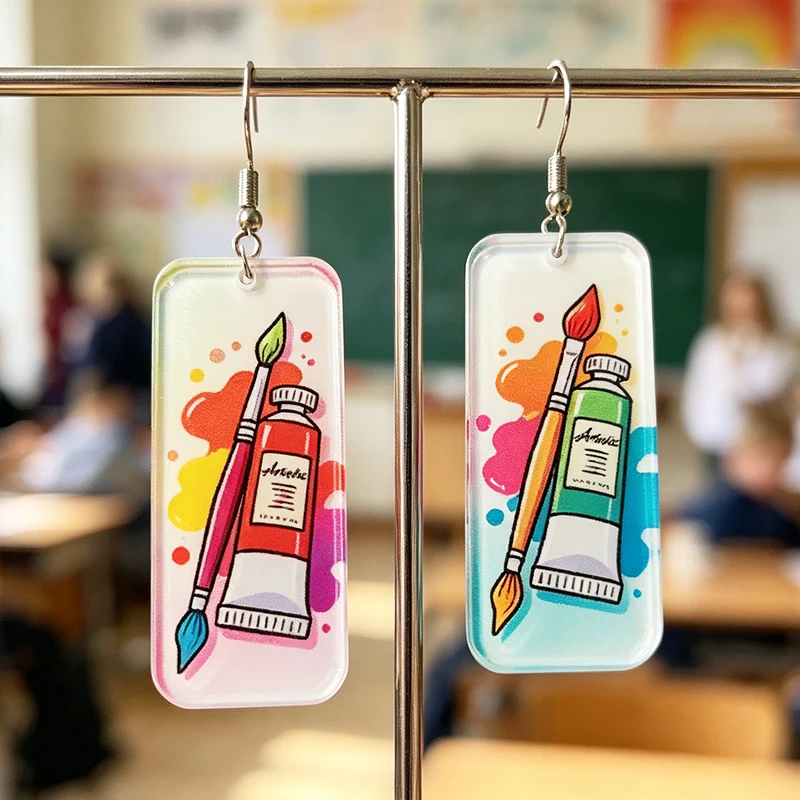 Artist Colored Paint Brush Tube Acrylic Earrings Art Teacher Gift Back to School Art Student Stainless Steel Ear Hook Earrings