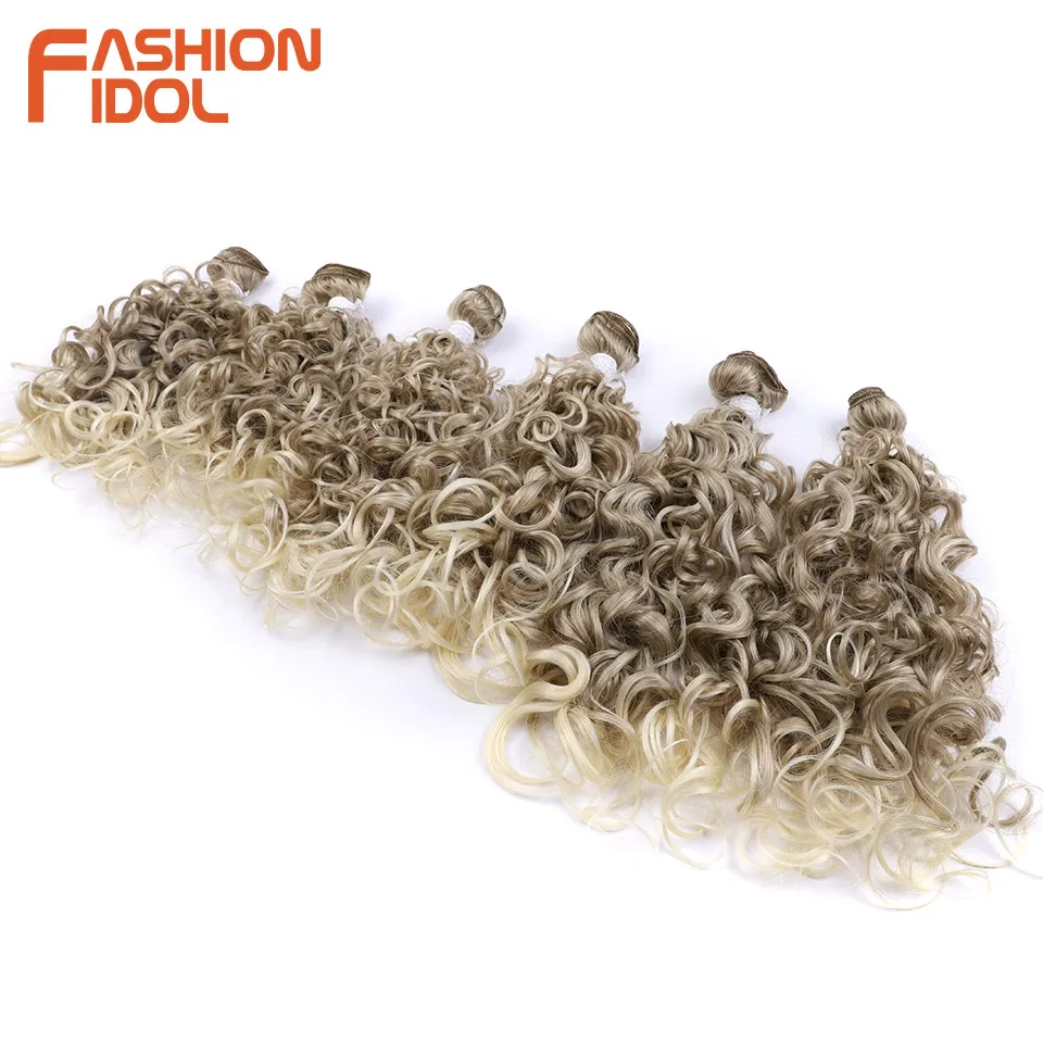 FASHION IDOL 18 20 22 inch Synthetic Hair 6pcs Deep Wave Hair Bundles Ombre Brown High Temperature Fiber Weave Hair Extensions