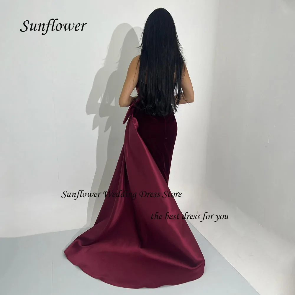 Sonnenblume Wein rot Schatz Meerjungfrau Velours Abendkleider schlanke Satin Party Ballkleid boden lange formale Vestidos de Noche