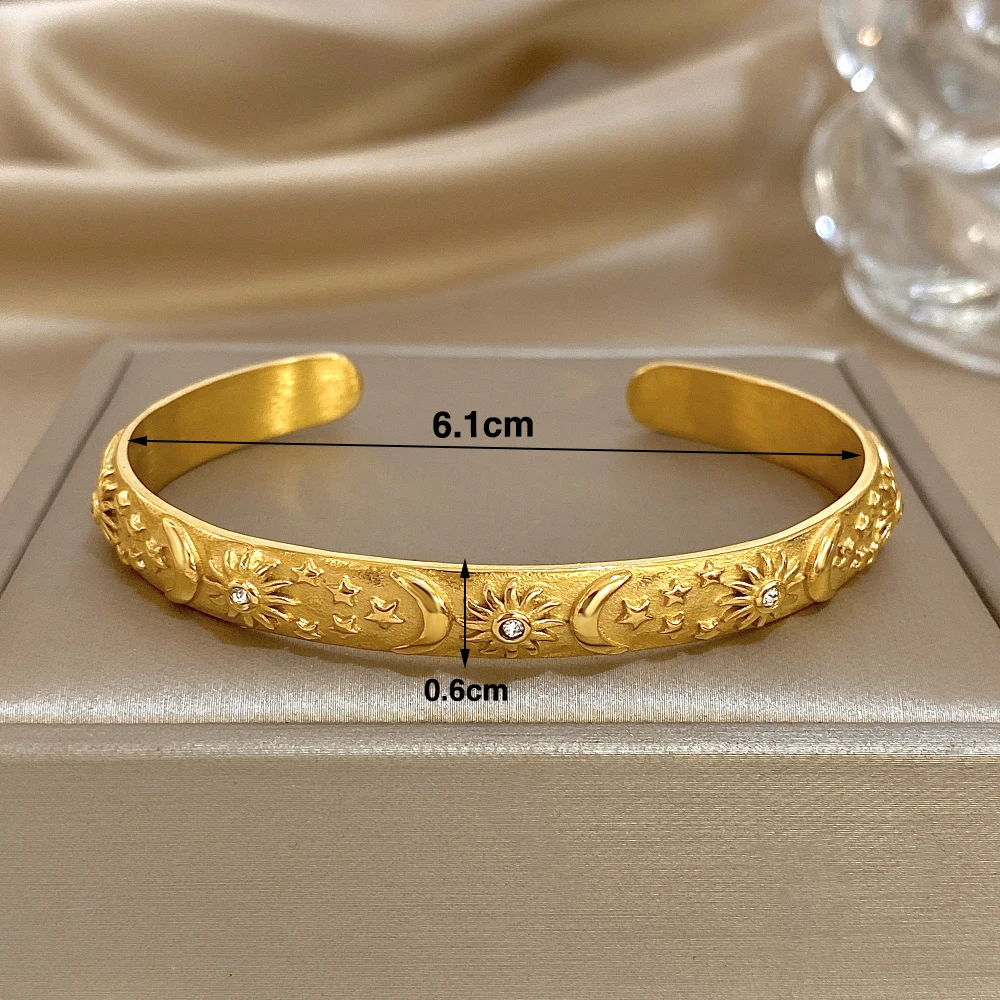 Mode Edelstahl Schnitzen Stern Mond Intarsien Zirkon Offene Armband Armreifen Für Frauen Neue Täglichen Gestapelt Party Schmuck Geschenke