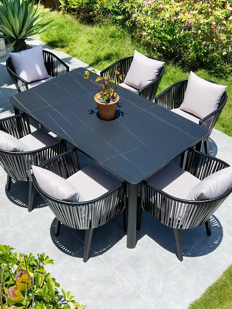 Outdoor table, chair, garden, villa, rock board, rattan chair, rattan, leisure courtyard, Nordic