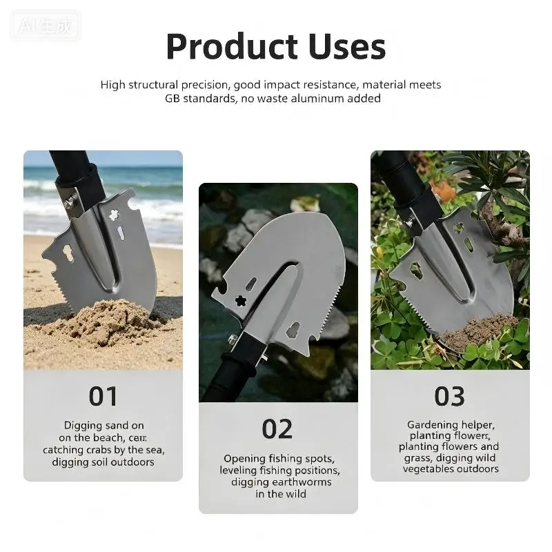 Survival Shovel Multi-Tool, Portable Engineer Shovel For Disaster Recovery,Car Emergency,Camping,Digging,and Gardening