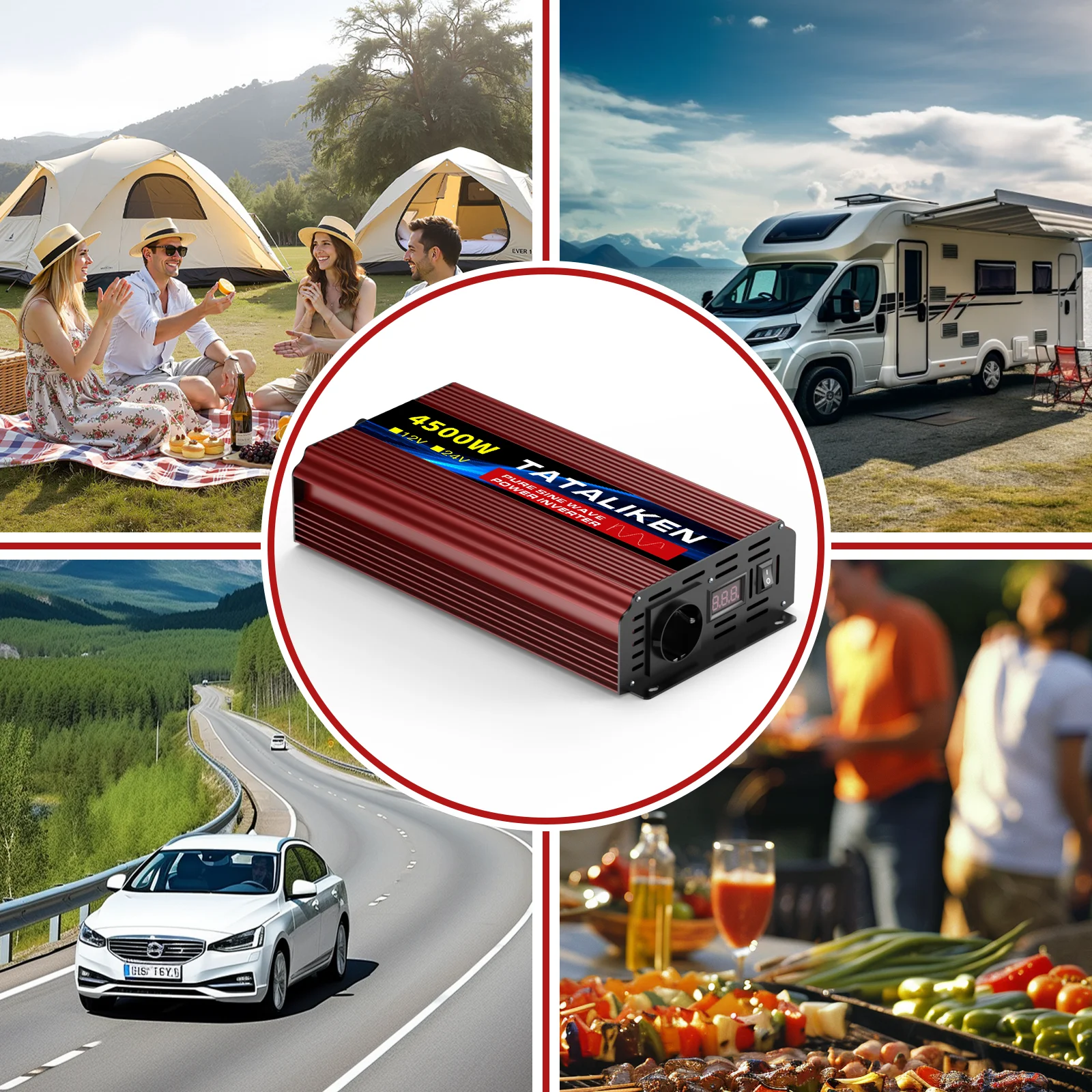 3500W/4500W Pure Sine Wave Inverter 24V to 220V 50Hz Digital Display & Temperature Control Fan EU Plug for RV Solar