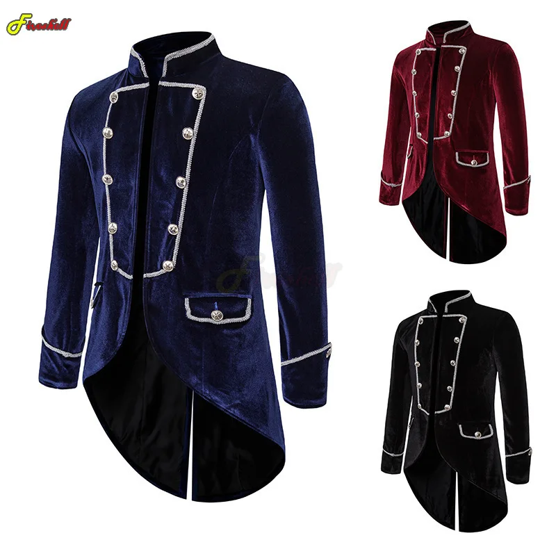 

Medieval Men Vintage Tuxedo Long Sleeve Stand Collar Renaissance Steampunk Embroidery Jacket Halloween Carnival Prince Costume