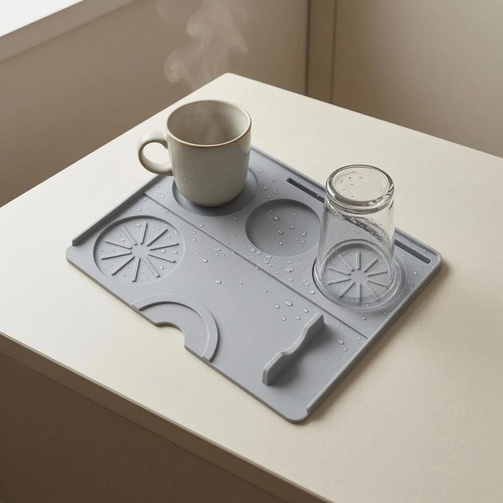 Silicone Coffee Mat Recessed Sections Coffee Machine Mat Countertop Protector Pad Slotted Groove Multi-Purpose