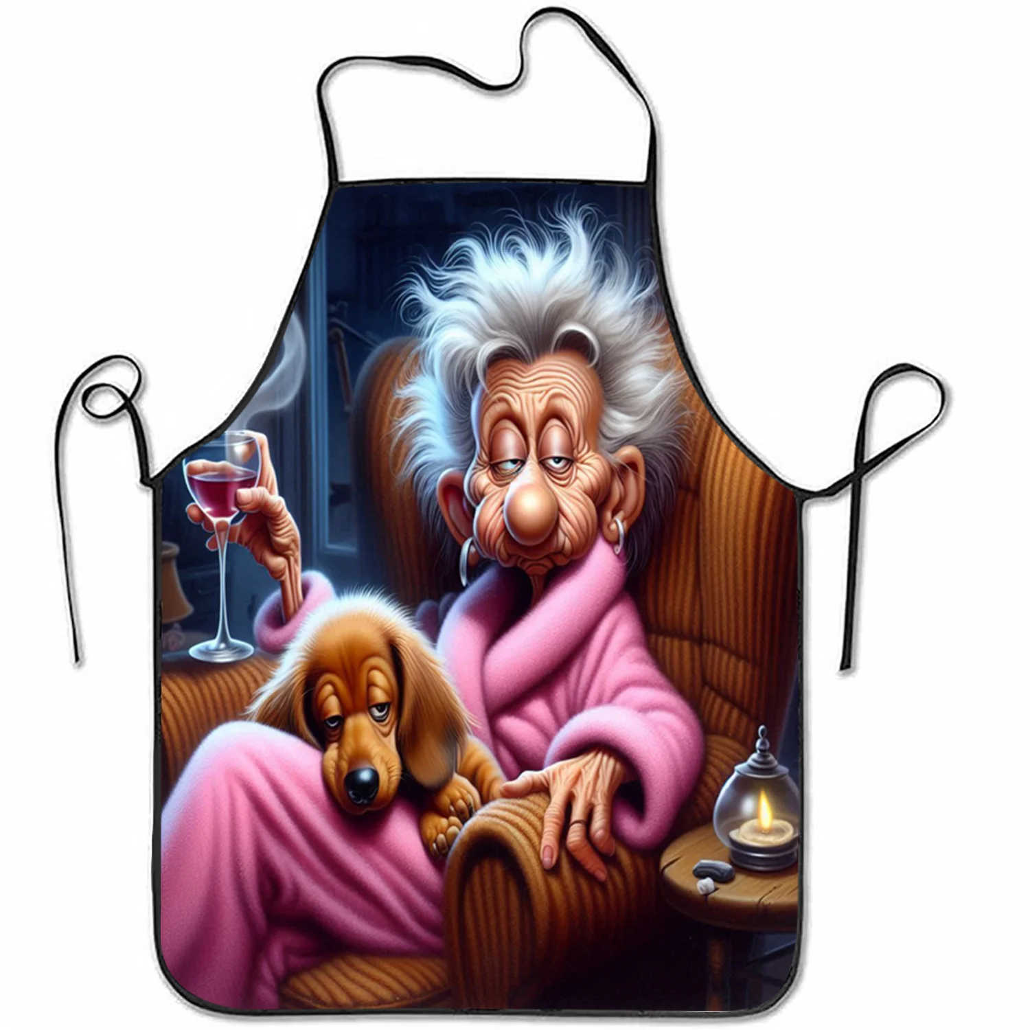 Funny Old Man with Dog Apron, Cartoon Grandpa Relaxing Kitchen Bib, Humorous Cooking Gift for Dad Men Home Decor