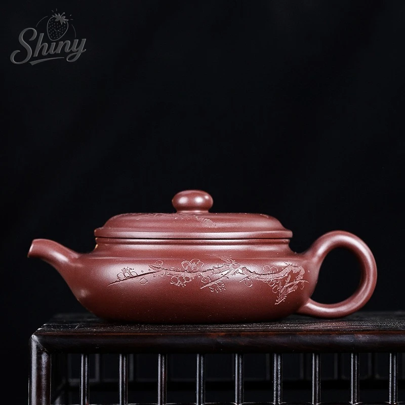 

Original Purple Vermilion Clay Handmade Zisha Pot Cold Plum Flat Belly Antique Tea Pot Home Kung Fu Tea Set