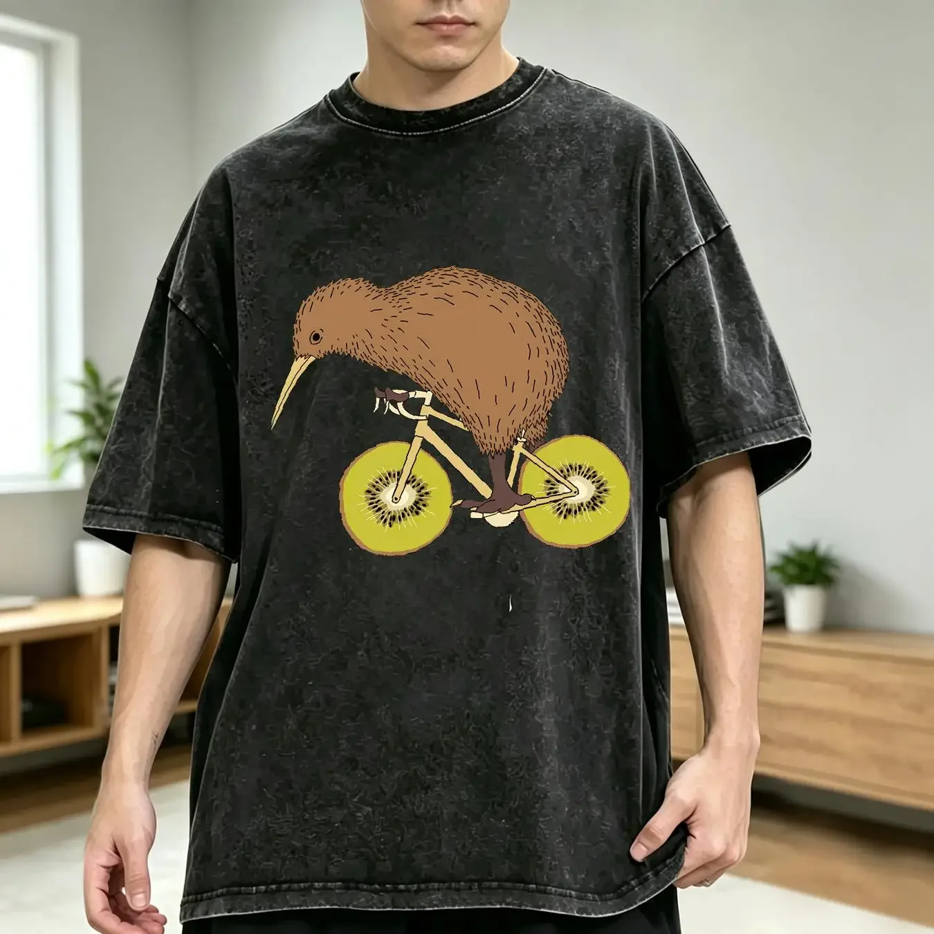 washed T Shirt Kiwi Riding Bike With Wheels bicycle Baseball cap Snapback Caps Knitted Hat vintage Washed Comfortable Stretched