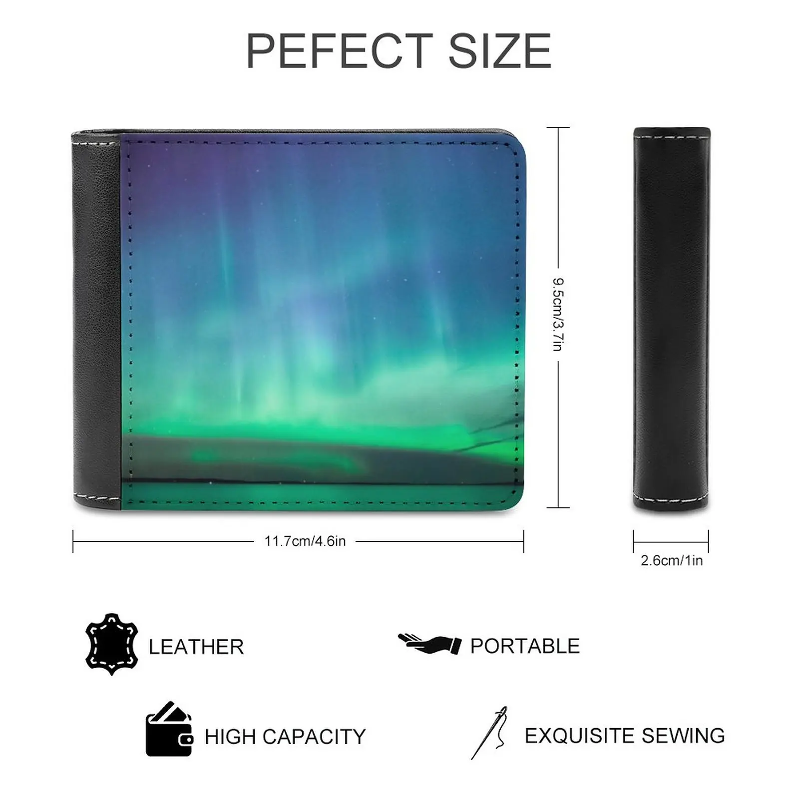 Hermosa cartera de cuero Northern Lights, cartera para hombre, monedero personalizado diy, regalo del Día del Padre, atmósfera astronómica Aurora