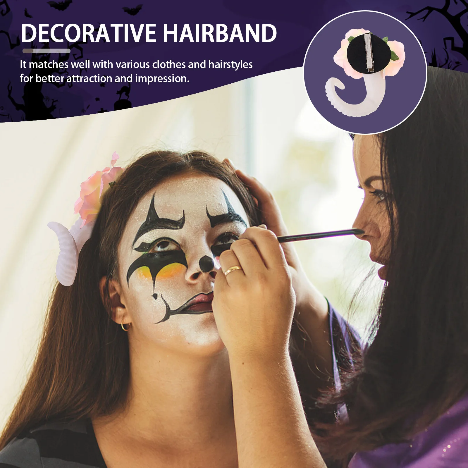 

1Pair RAM Horn Rose Hairband Gothic Headdress Halloween Easter Party Photo Props Festival Headband Decorative Hairband