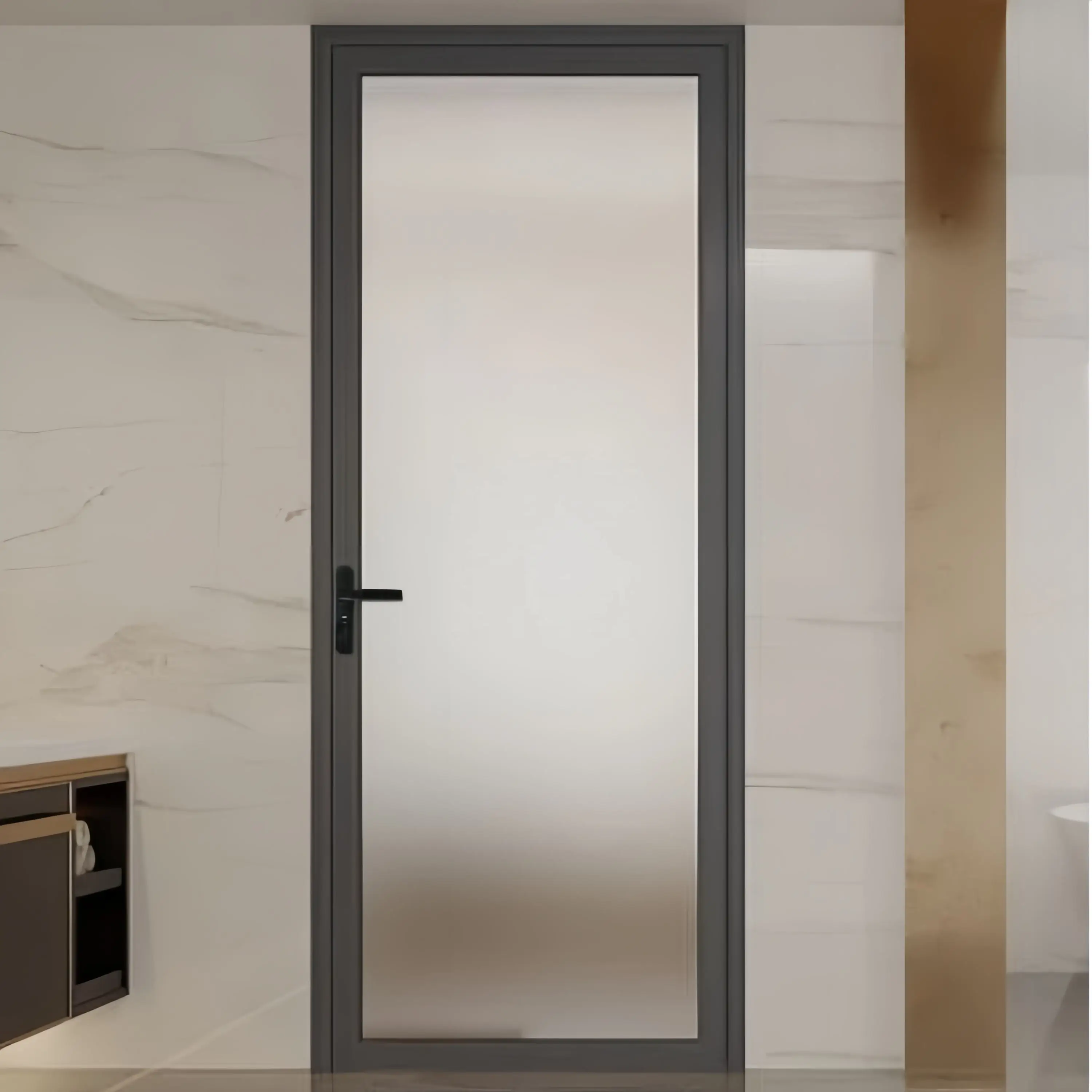 Bathroom Bedroom Anti Peep Glass Door Long Lasting and Durable Finished Product Casement Doors Aluminum Frame Glass Hinged Doors