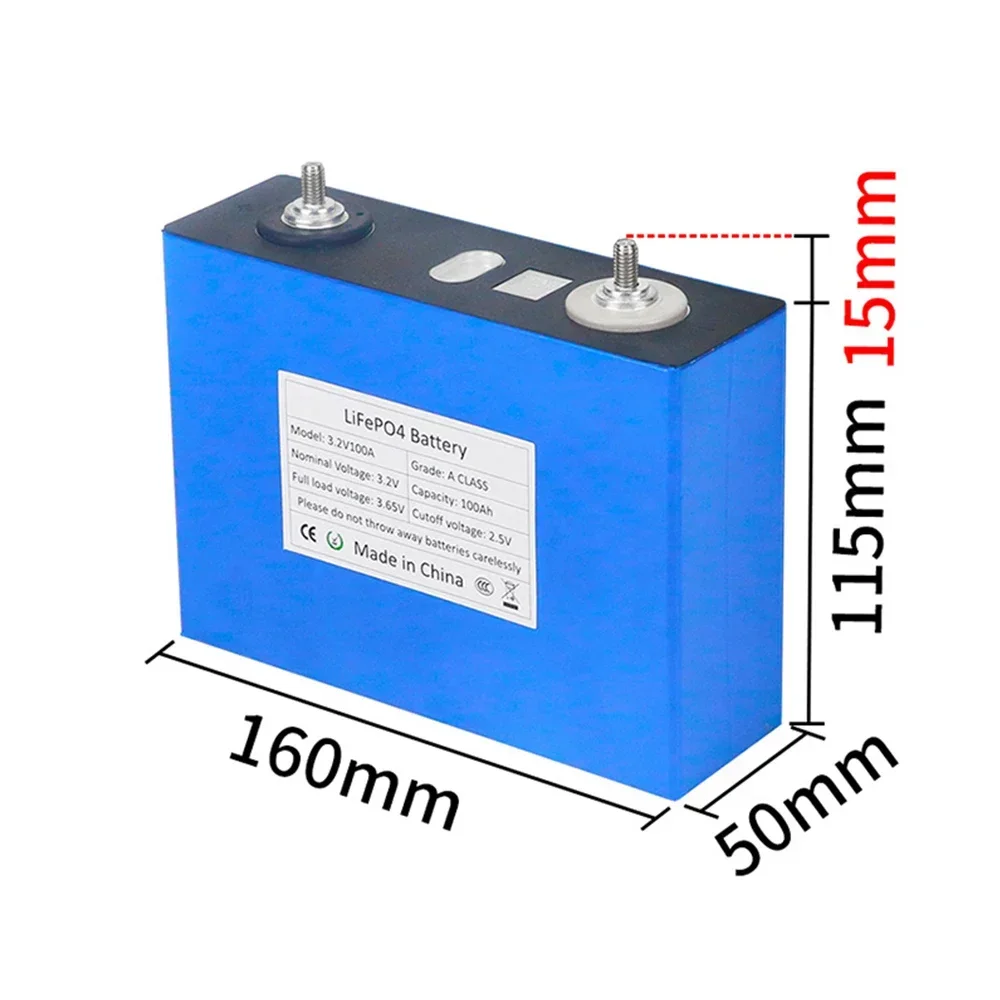 

4pcs 3.2V Lifepo4 100Ah Grade A Battery 12V 24V 48V Rechargeable Lithium Iron Phosphate Battery For Backup Power RV Boat Cart