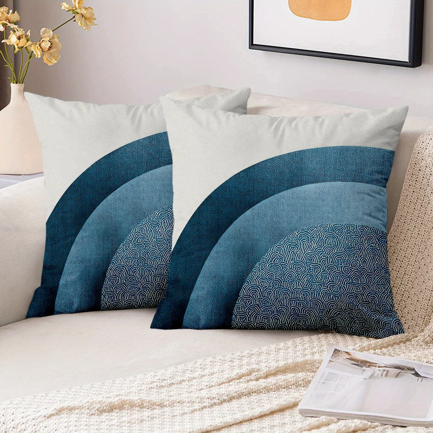 1 Pieces Set of 2 Navy Blue Boho Arch Throw Pillow Covers Pattern Cushion Cover Suitable for Sofa Bedroom Car Pillow Cover
