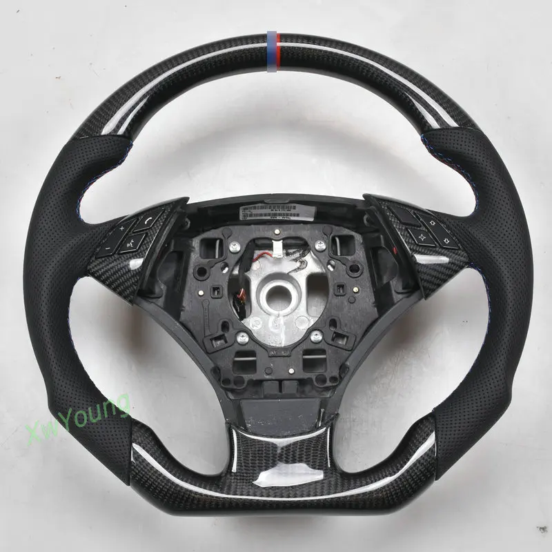 For BMW E60 E61 E62 E63 E64 5 Series 6 Series 2003-2010 100% Real Carbon Fiber Car Leather Steering Wheel Automobile Refitting