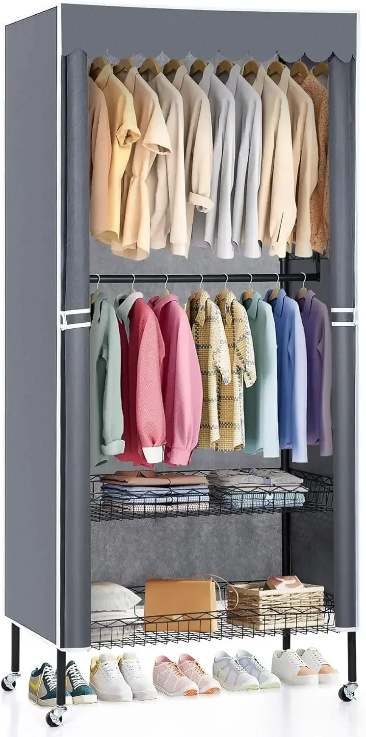 Clothing Rack, Robust Wardrobe Organizer with 700LBS Load Capacity, Adjustable Metal Garment Rack for Hanging Clothes