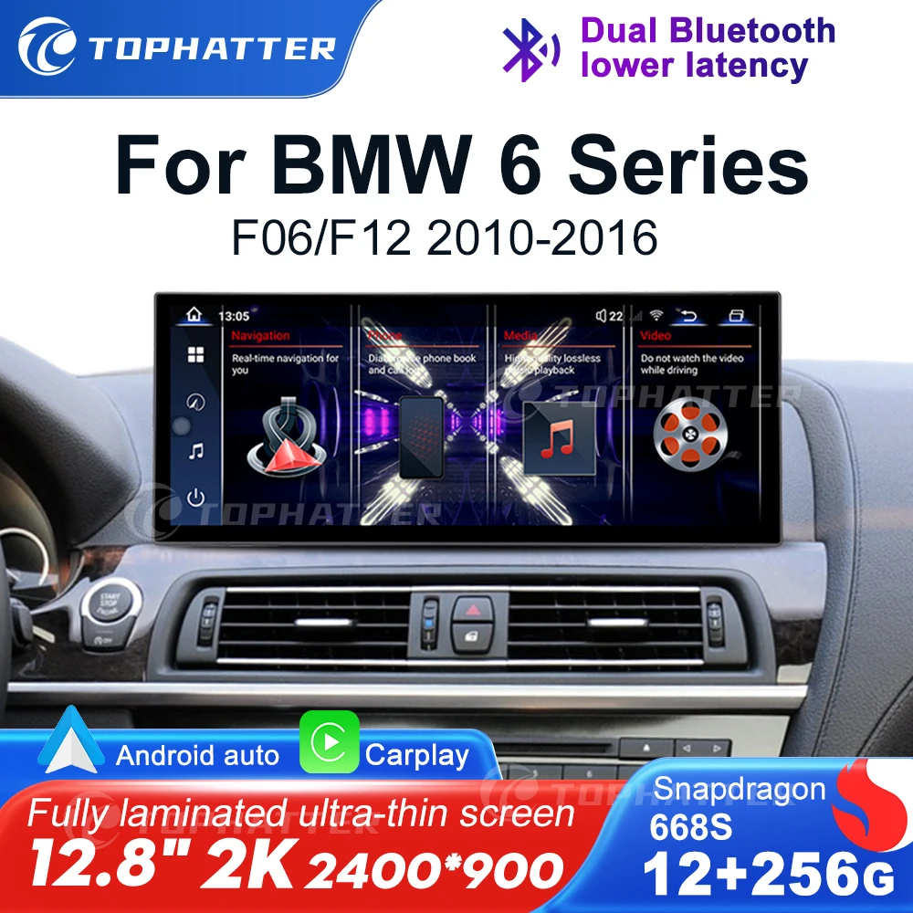 

For BMW 6 Series F06 F12 2010-2016 12.8" 2K Screen Android 13 Car Radio Wireless CarPlay Android Auto GPS Split-Screen Display