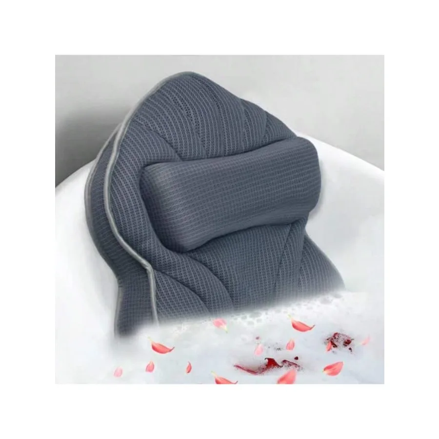

Extra Thick Large Bath Pillow With NeckBack Head Port For Bathtub Spa Soaking Gray 21''x17''