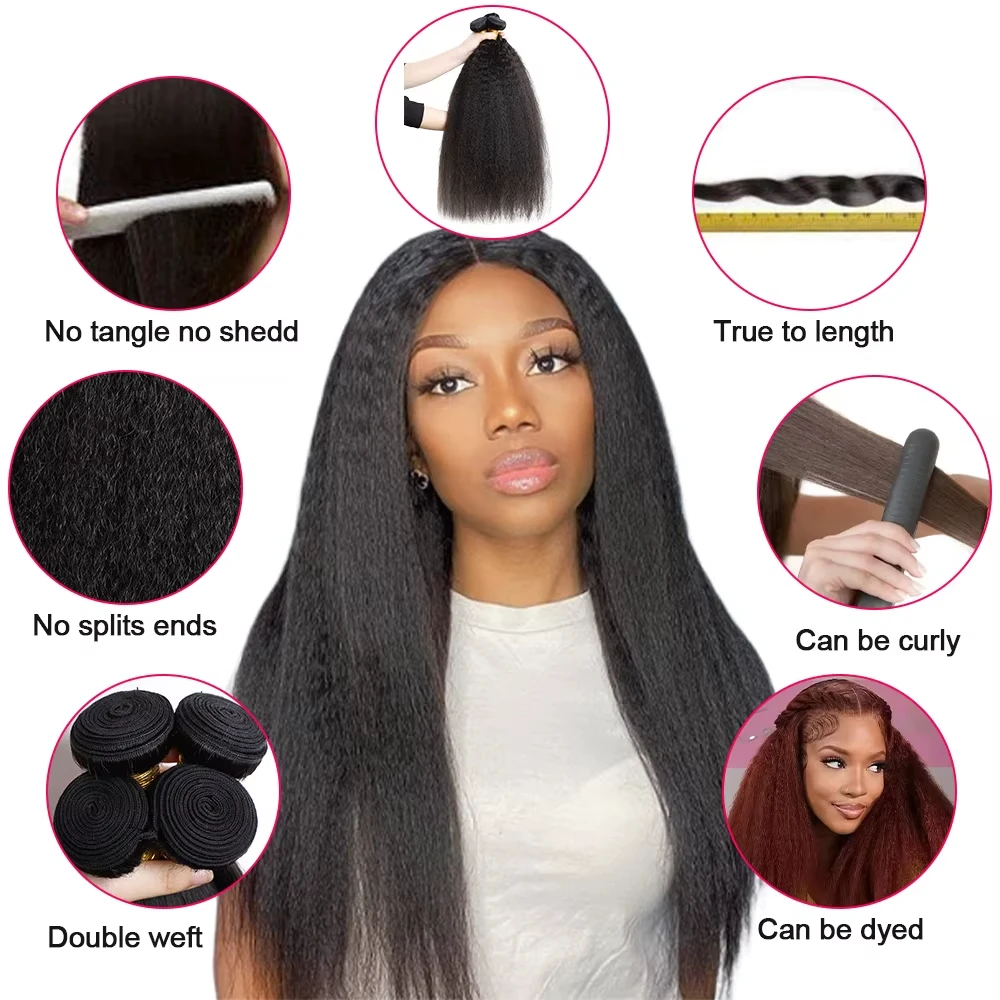 100% Unprocessed Raw Remy Human Hair Bundle Kinky Straight 12A Malaysia Virgin 1/3 Pcs Bundles Extensions Machine Double Weft