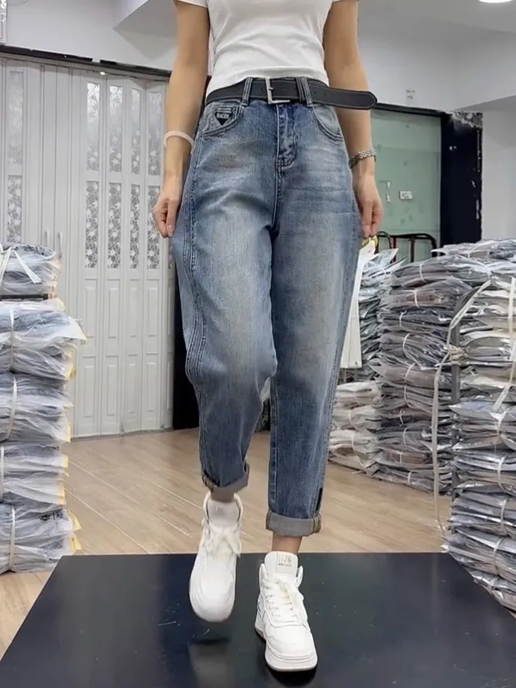 Large-Size Women's Pants 2025 New High Waist Slim Jeans Autumn Winter Vintage Casual Easy-Matching Straight Denim Harun Trousers