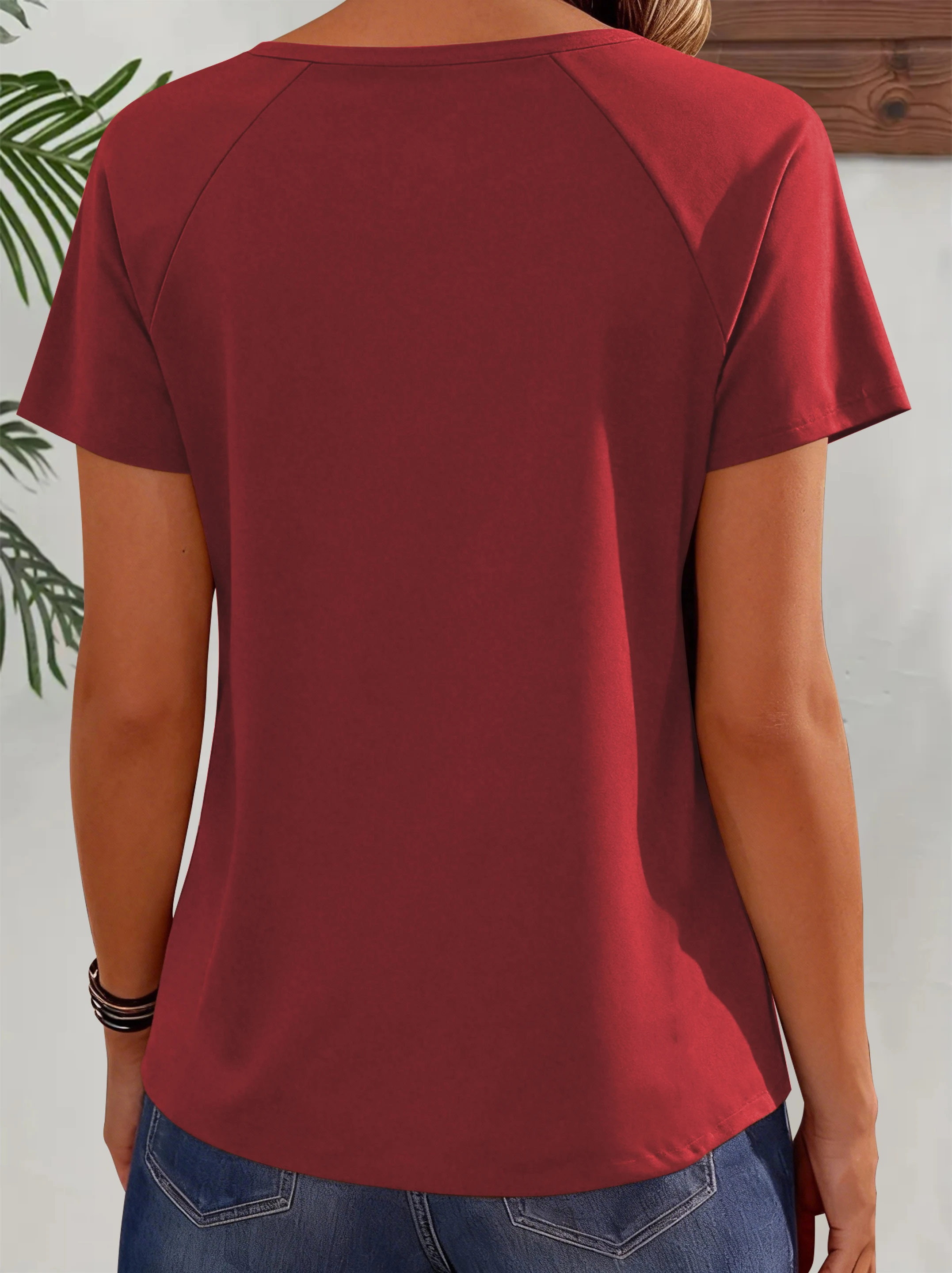 Damen-T-Shirt mit Karomuster in Übergröße, kurzärmlig mit Knopfdetail für Frühlings- und Sommermode