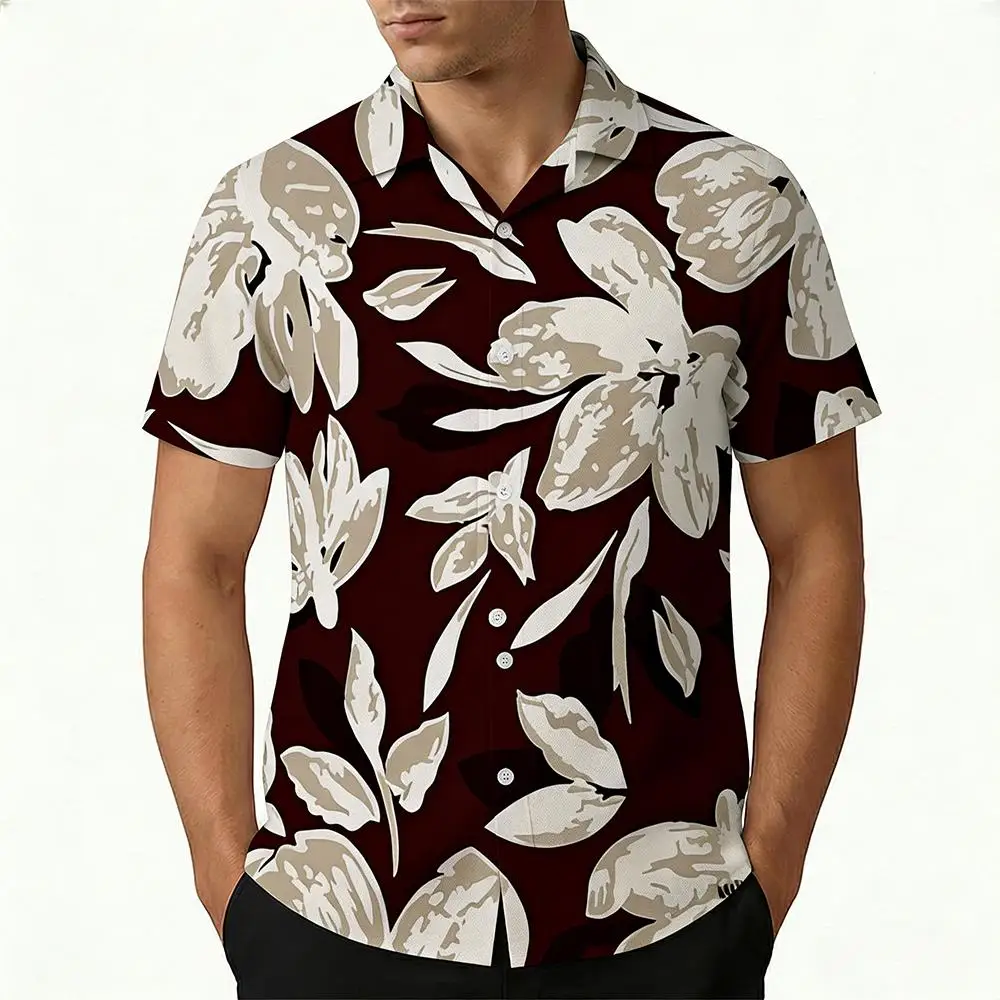 

Vintage Vacation Style Floral Shirt Men Loose Daily Casual Hawaiian Shirt Summer Lightweight Breathable Lapel Short Sleeve Tops