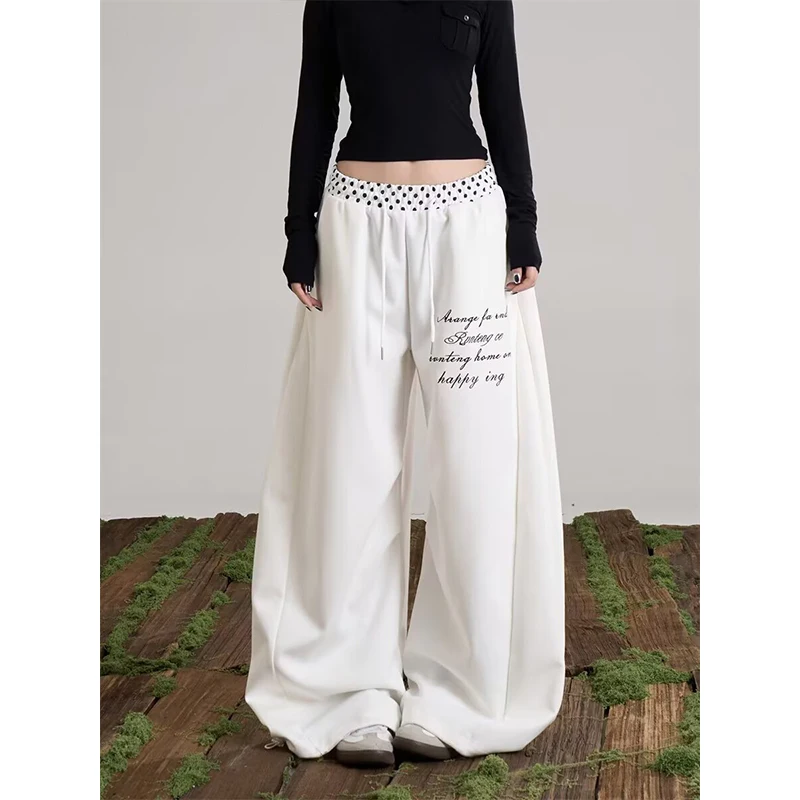 Women Blue Letter Pants Harajuku Baggy Splice Sweatpants 2000s Y2k Vintage Streetwear Japanese Jazz Dance Trousers Summer