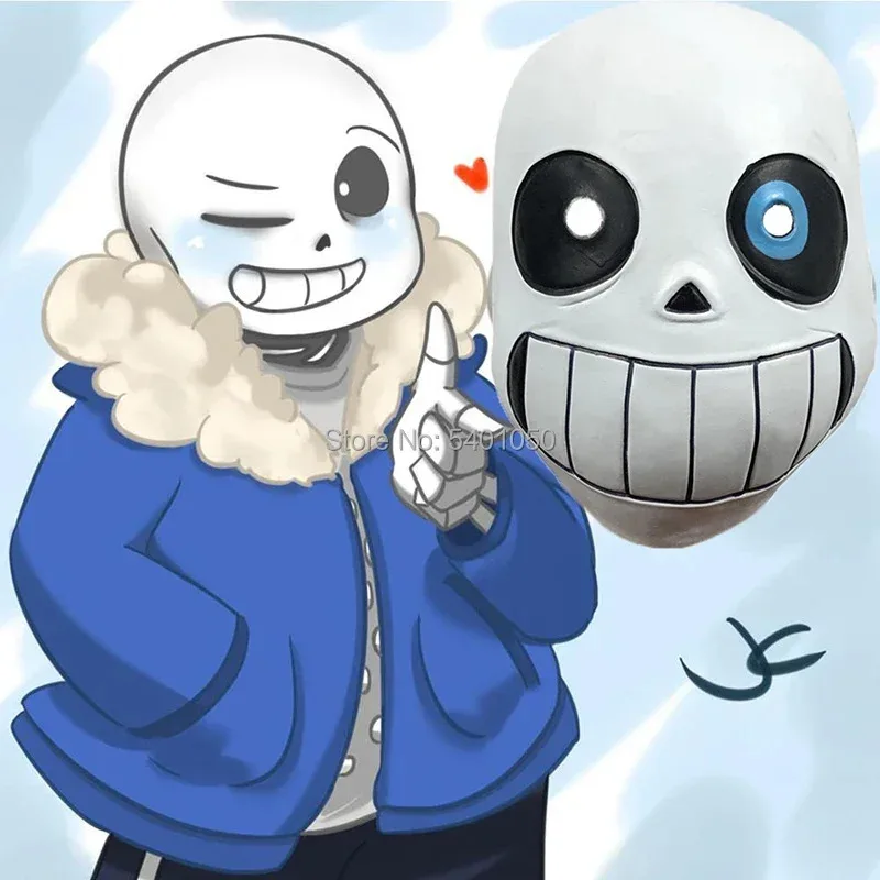 CyUndertale Sans-sudaderas con capucha para Cosplay, máscara de látex, esqueleto genial, abrigo azul, disfraz de Halloween, chaqueta Unisex, tocado