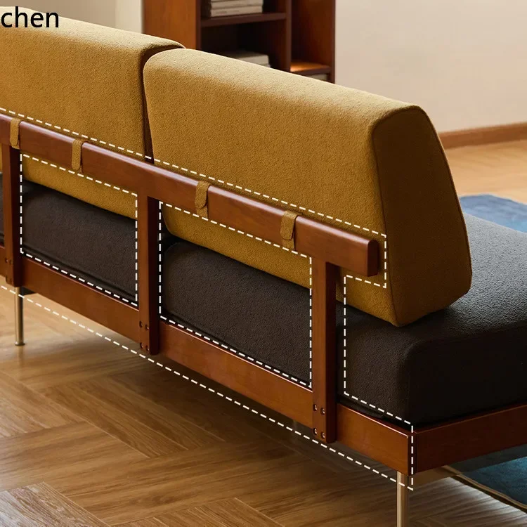 DSA-- Stainless Steel Two-Seater Sofa with Backrest, Solid Wood Walnut Color, Soft Cushion, Hotel and B&B Leisure Chair