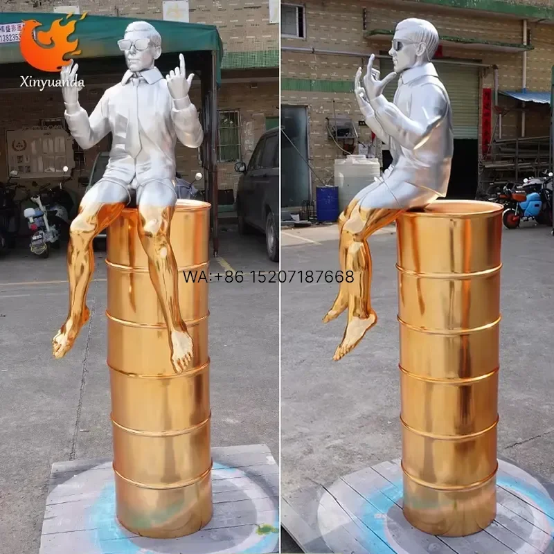 Wmwmnu Modern Human Figure Stainless Steel Sculpture for Mall Art Installation Industrial Style Internet Famous Check in