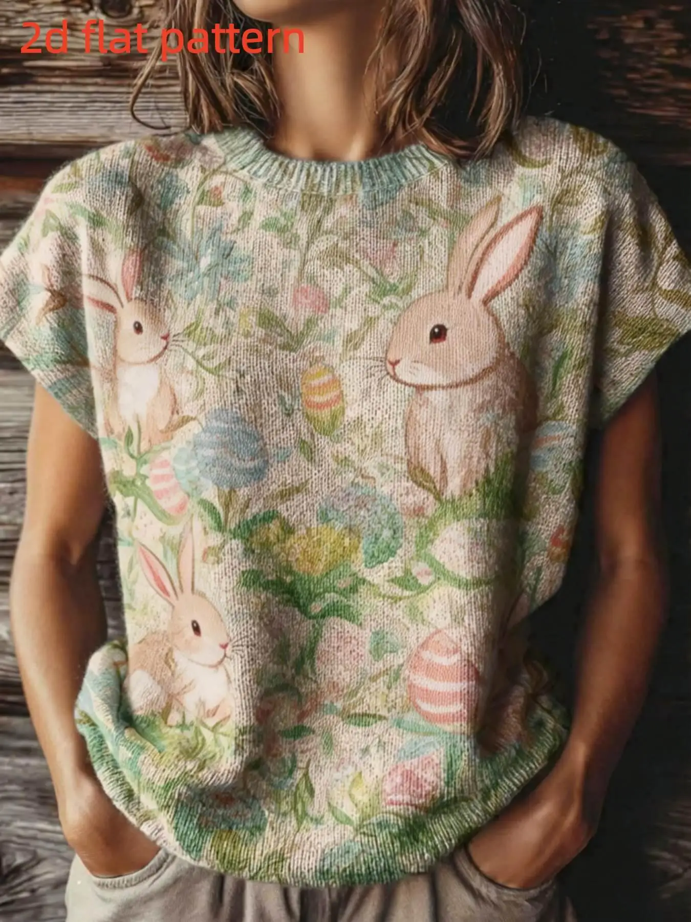 

Printed Design - Nottextured Spring/Summer Fashion Easter New Pullover Round Neck Sleeveless Women's Top with Flat Digital Print Trendy Women's Clothing Ladies' Top
