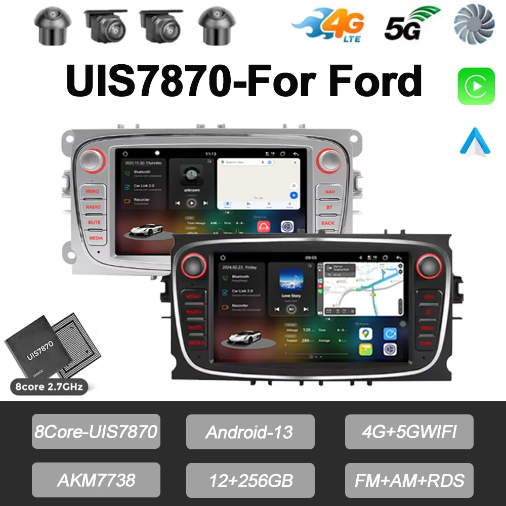 UIS7870 8Core Android13 2Din Car Multimedia Player 7''Autoradio Gps Carplay Auto DVD For Ford Focus S-Max Mondeo Galaxy C-Max