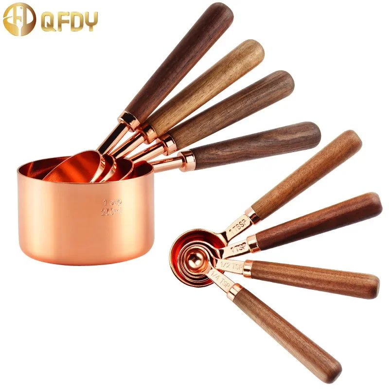 

304 stainless steel retro walnut handle measuring spoon coffee bean spoon baking tool multifunctional measuring spoon household