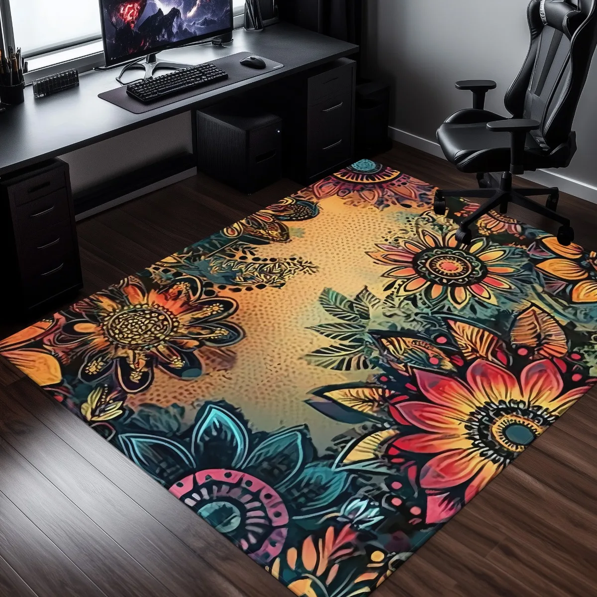Bohemian Boho Chic Floral Mandala Sunflower Pattern Area Rug Tropical Multi Color Living Room Floor Carpet Mat