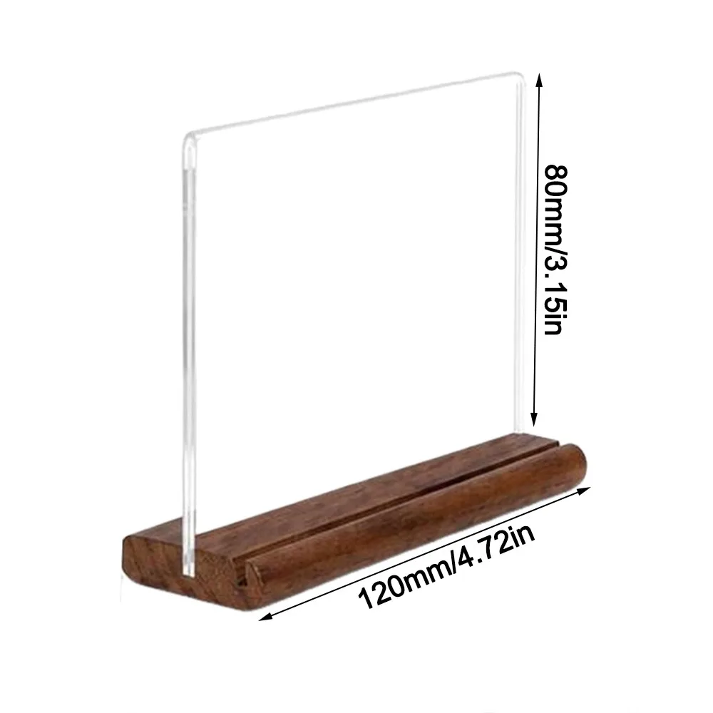 Transparent Acrylic Table Sign Card Holder Vertical Standing Desktop Standing Acrylic Sign Holder Beech Wood Material