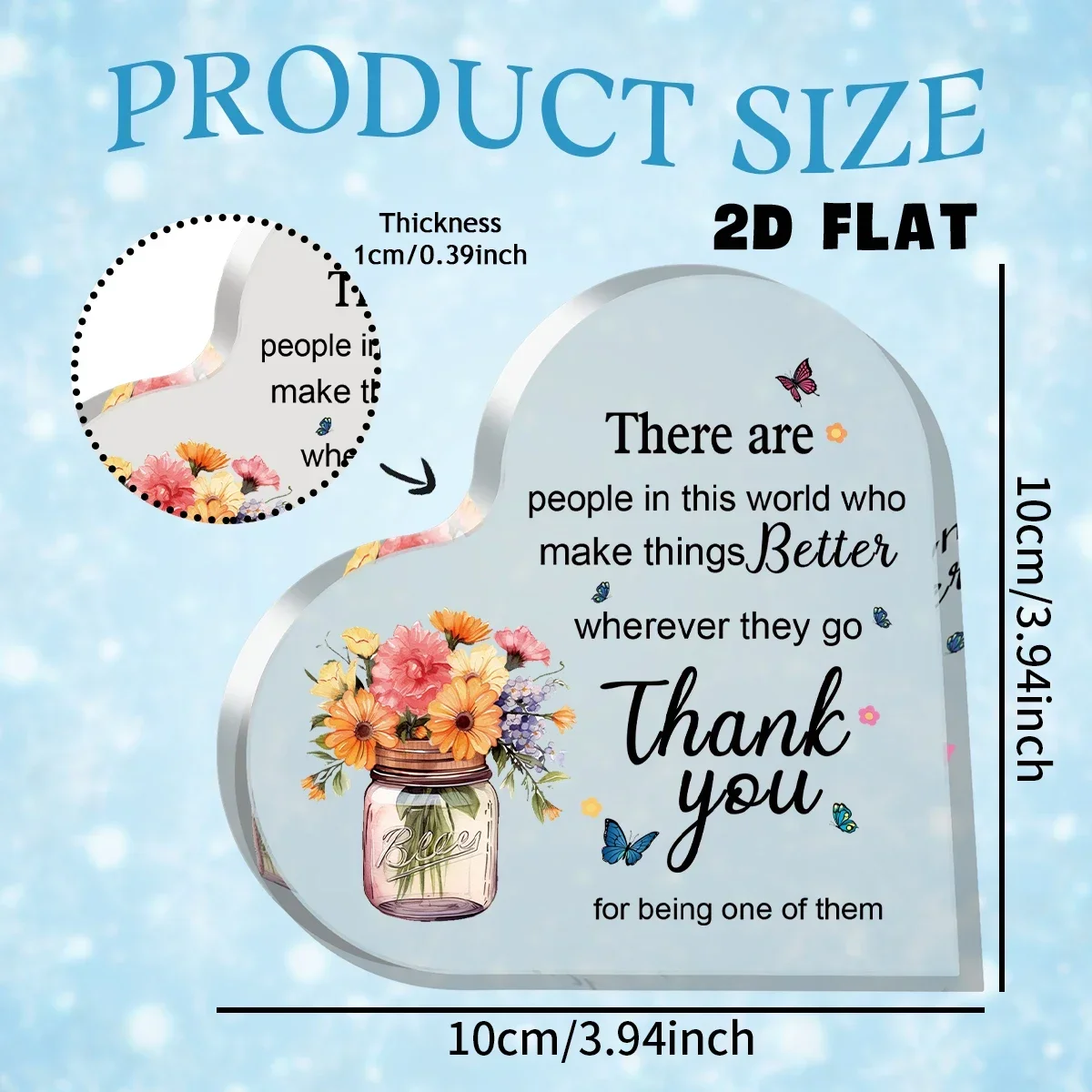 Mason Jar Floral Butterfly Heart Acrylic Plaque Thank You Quote Appreciation Desk Decor Gift