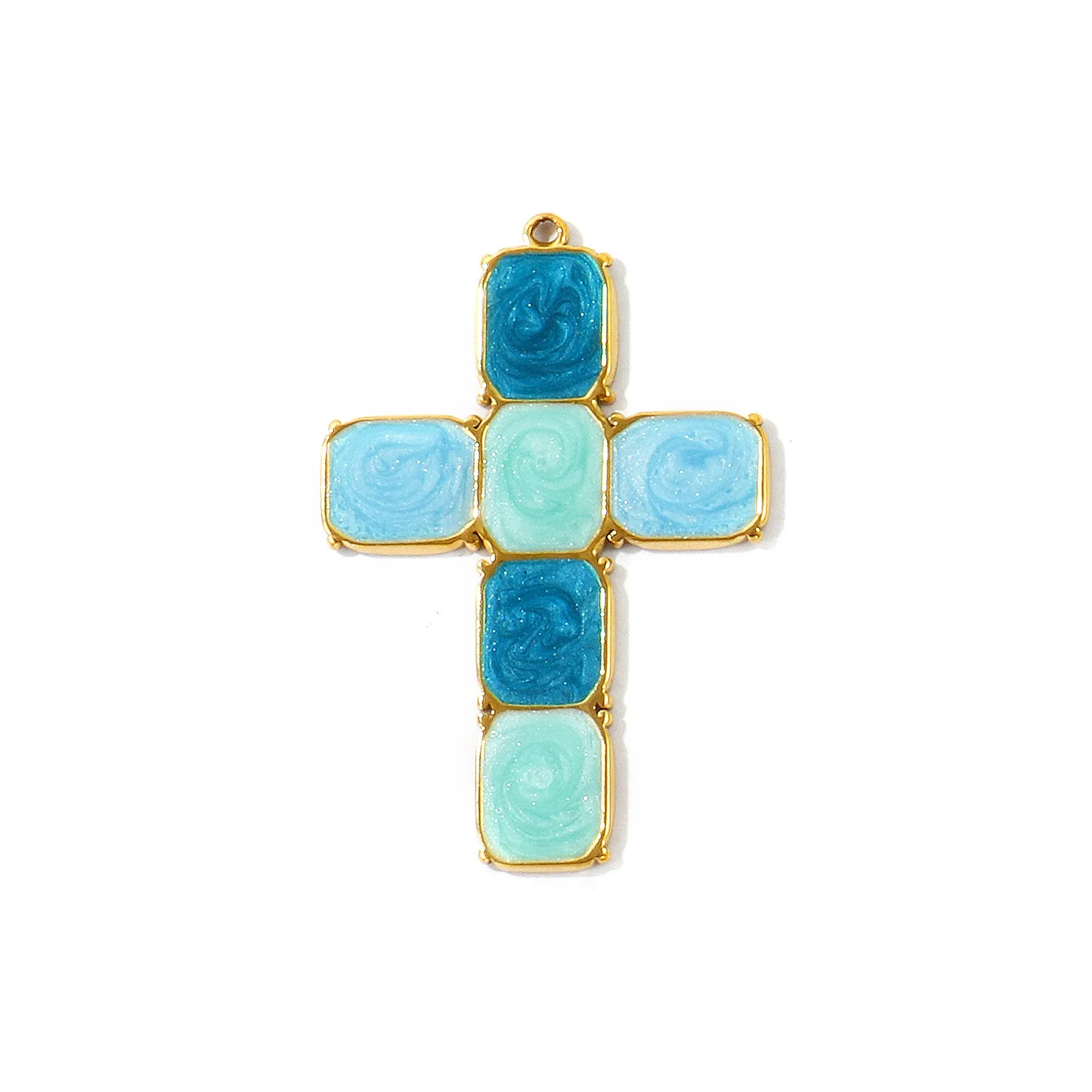 1 Stück Mehrfarbiger Naturmuschel-Anhänger 18K Vergoldetes Kreuz Synthetisches Katzenauge Charms für DIY Halskette Schmuckherstellung Großhandel – Detail 1