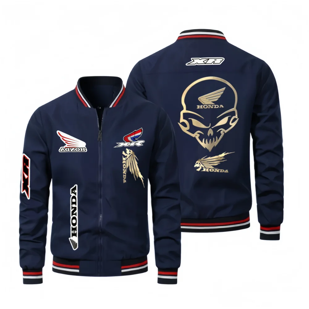 Y2026 New Men's Honda Racing Skull Embroidered Jacket Biker Style Baseball Windbreaker Casual Zipper Coat