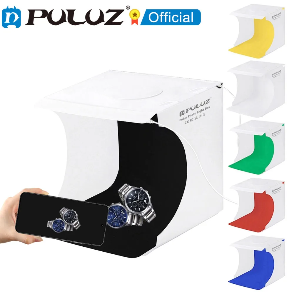 Puluz 20Cm Mini Studio Light Box Led Studio Panel Foto Schieten Tent 6 Achtergronden Schaduwloze Lightbox Kit Fotografie Soft doos