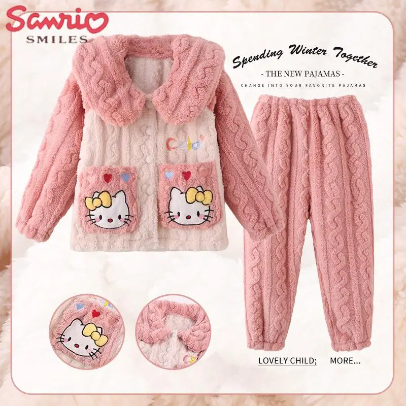 

Sanrio Cinnamoroll плюшевый детский пижамный комплект Kuromi My Melody мультфильм зимняя Домашняя одежда Аниме женский подарок Горячая домашняя одежда