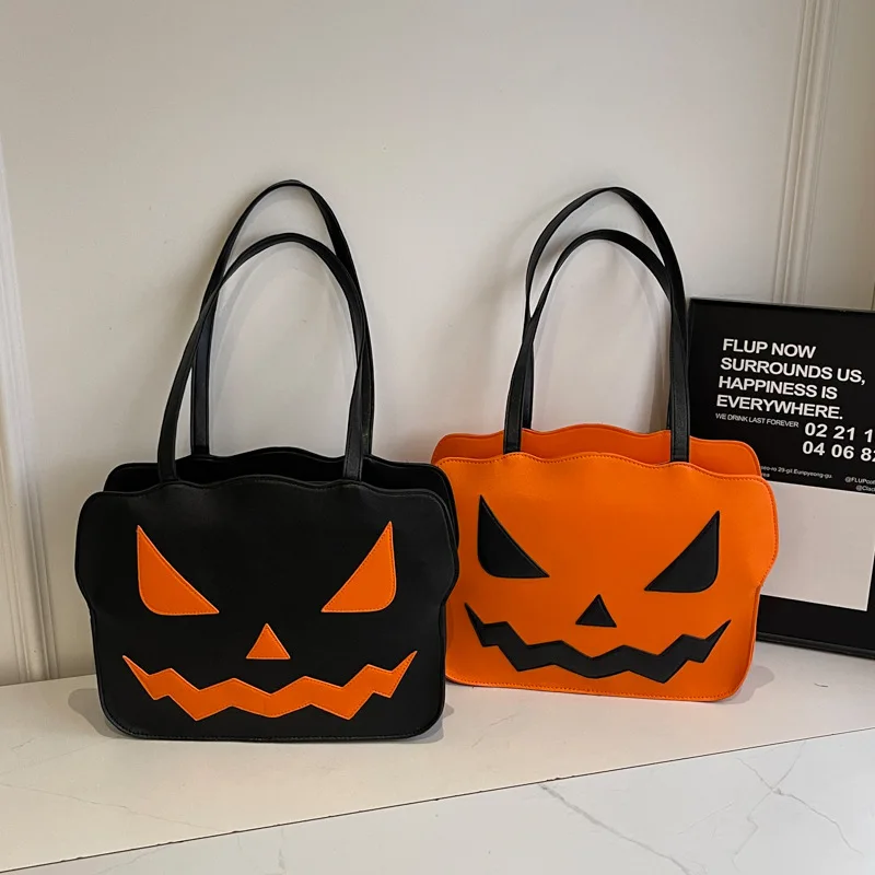 

2025 New Fashion Women Soft Bag Halloween Pumpkin Print Shoulder Bag Cute Crossbody Bags Trendy Small Purse for Ladies Tote Bags