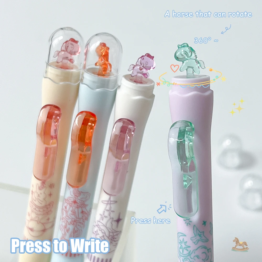 4 Pcs Carousel Gel Pens 0.5mm Fun Circus Quick-Drying Pen Creative Cute Black Pen Set For Study And Office Use