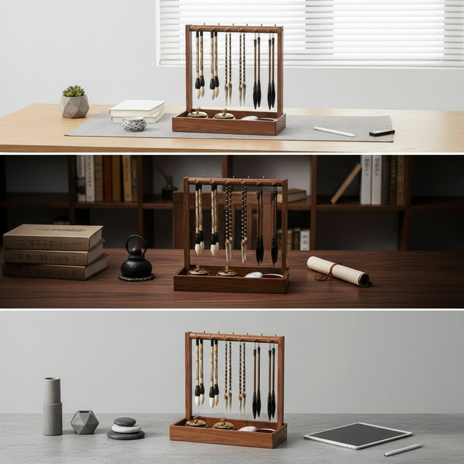 Calligraphy Brush Hanger 12-Hook Calligraphy Brush Stand Organizer Traditional Multifunctional for Calligraphers, Study Desk