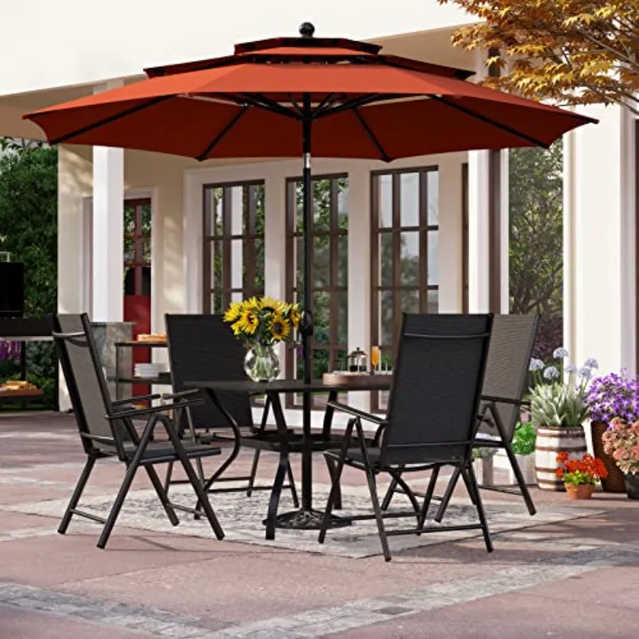 

Комплект садовой мебели из 5 предметов: складной регулируемый квадратный металлический стол и стулья с зонтом, оранжево-красный, для двора и сада