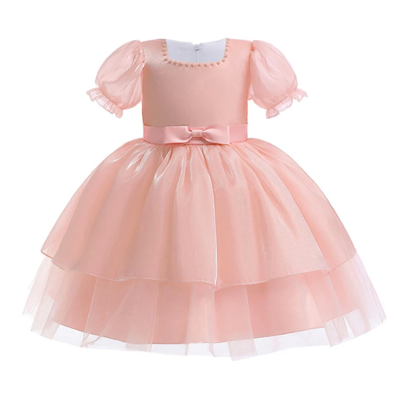 Formal Organza Little Bridesmaid Dress For Girl Children Costume Pink Princess Dresses Girls Clothes Birthday Wedding Prom Gown