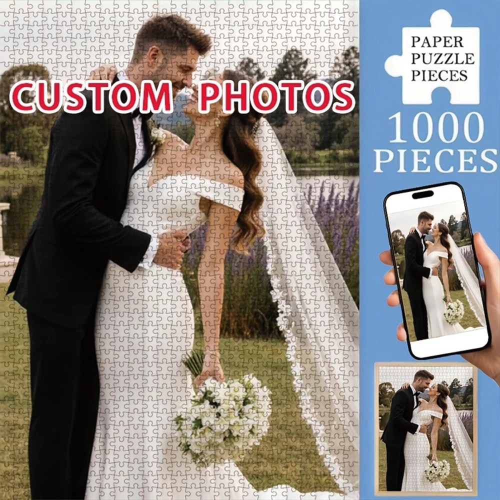 Puzzle personnalisé avec photos de mariage, 35/300/500/1063 pièces, boîte de puzzle avec photos de souvenirs, cadeau photo