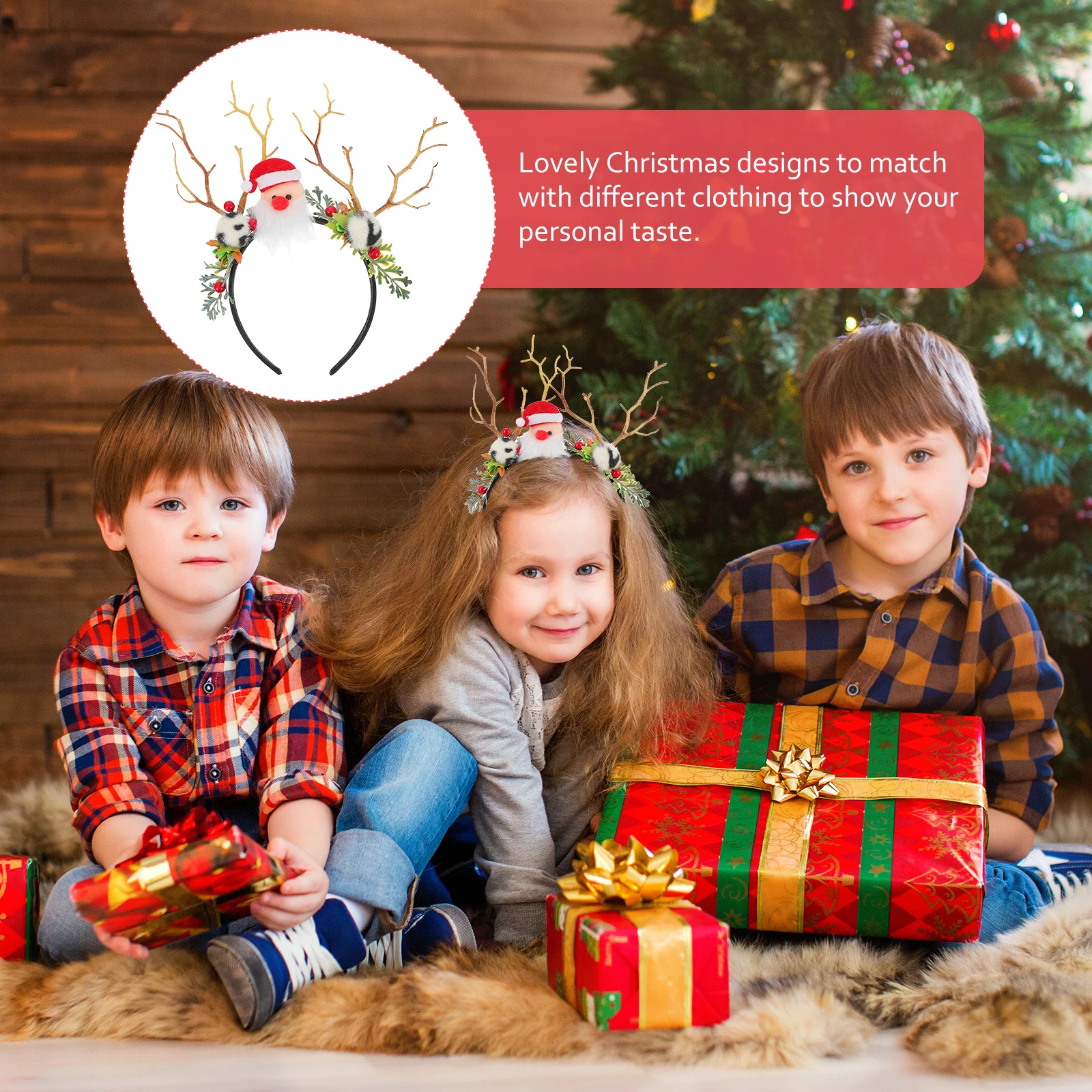 

Reindeer Antler Headband Christmas Headdress Hair Accessories Kids Girls Flash Pine Cones Berries Leaves Durable Long Use Hair