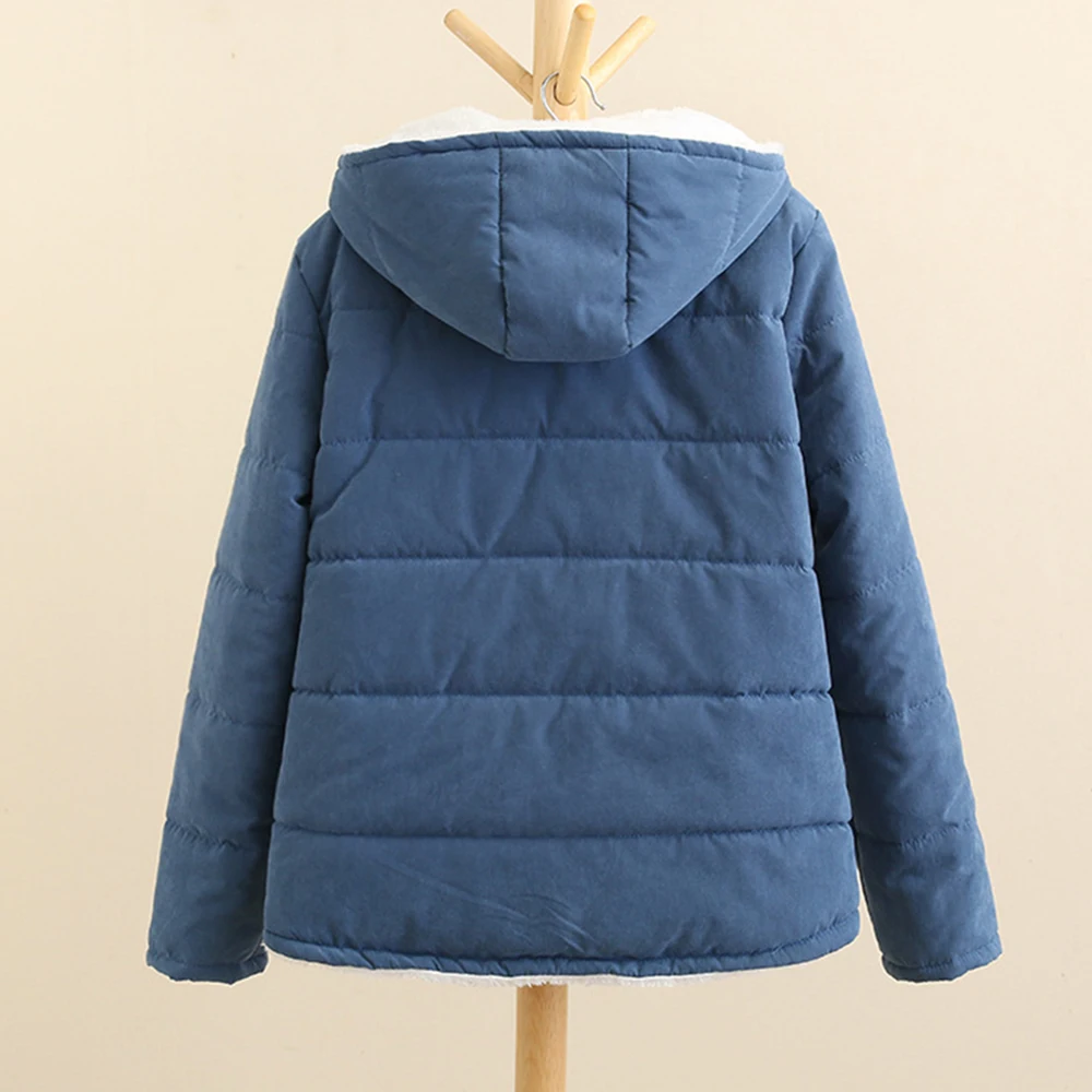 Chaqueta con capucha para mujer, Abrigo acolchado de lana de cordero, prendas de vestir cálidas para niña, Invierno