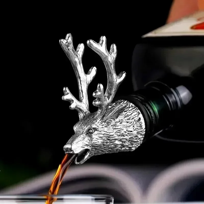 

New Zinc Alloy Deer Elk Head Mouth Wine Pourer Wines Extractor Silver Pourers Bar Accessories Dispenser for Wine