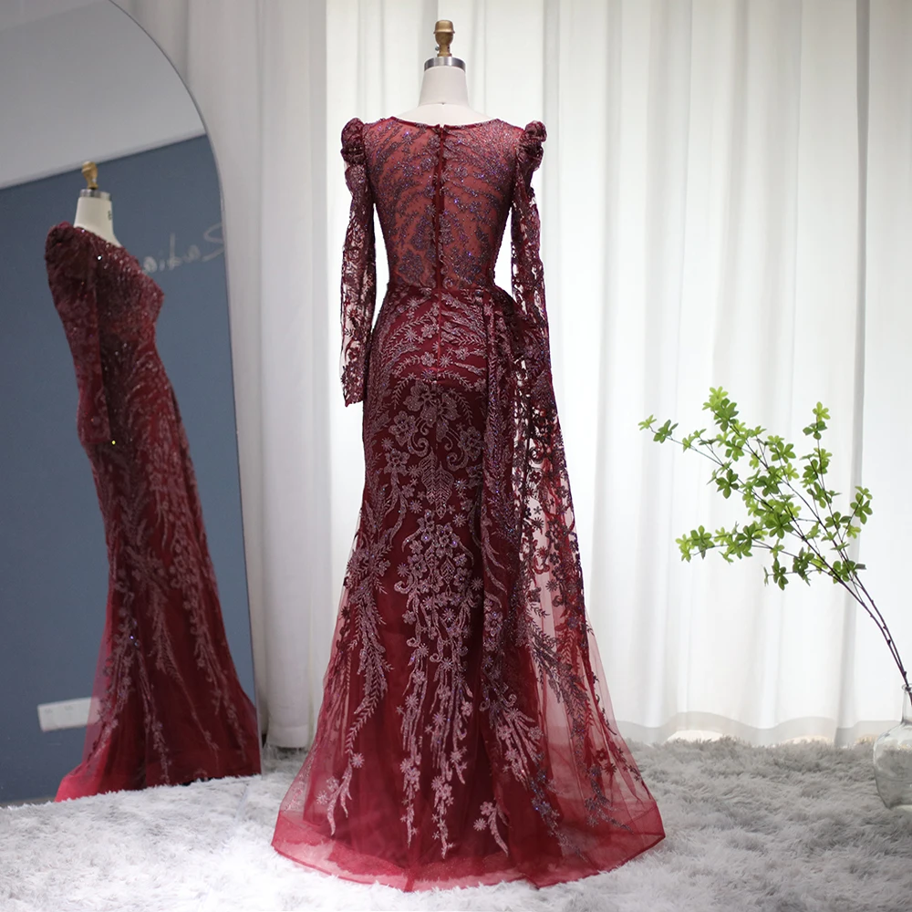 Sharon Said Dubai Schwer Kristallverziertes Übergrößen-Meerjungfrauenkleid in Braun mit Überrock für Damen, Formelles Abendkleid SS127 Maßanfertigung – Detail 9