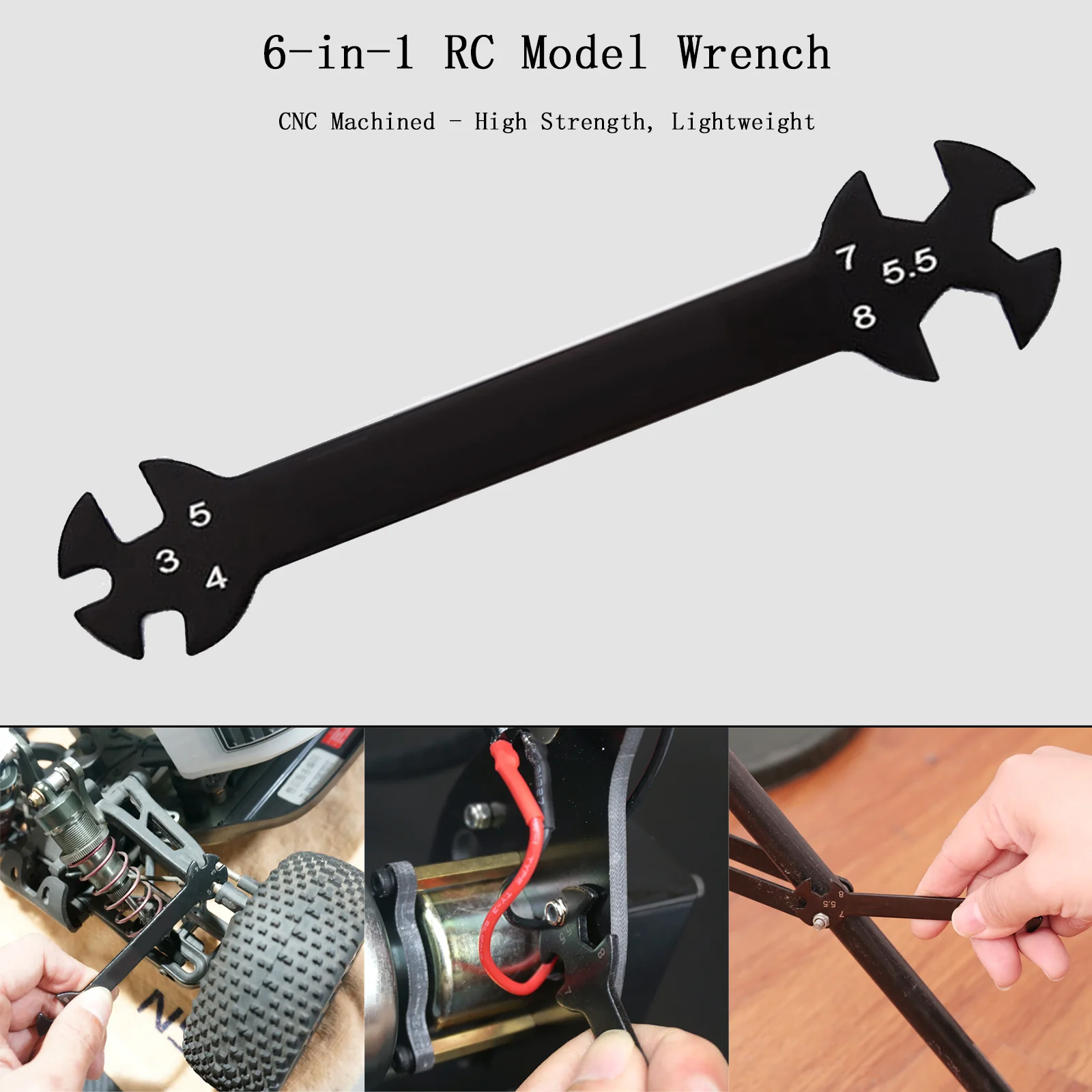 مفتاح ربط نموذجي 6 في 1 يمكن التحكم فيه عن بعد، يتضمن 3 مم/4 مم/5 مم/5.5 مم/7 مم/8 مم لإزالة وصواميل سداسية #1